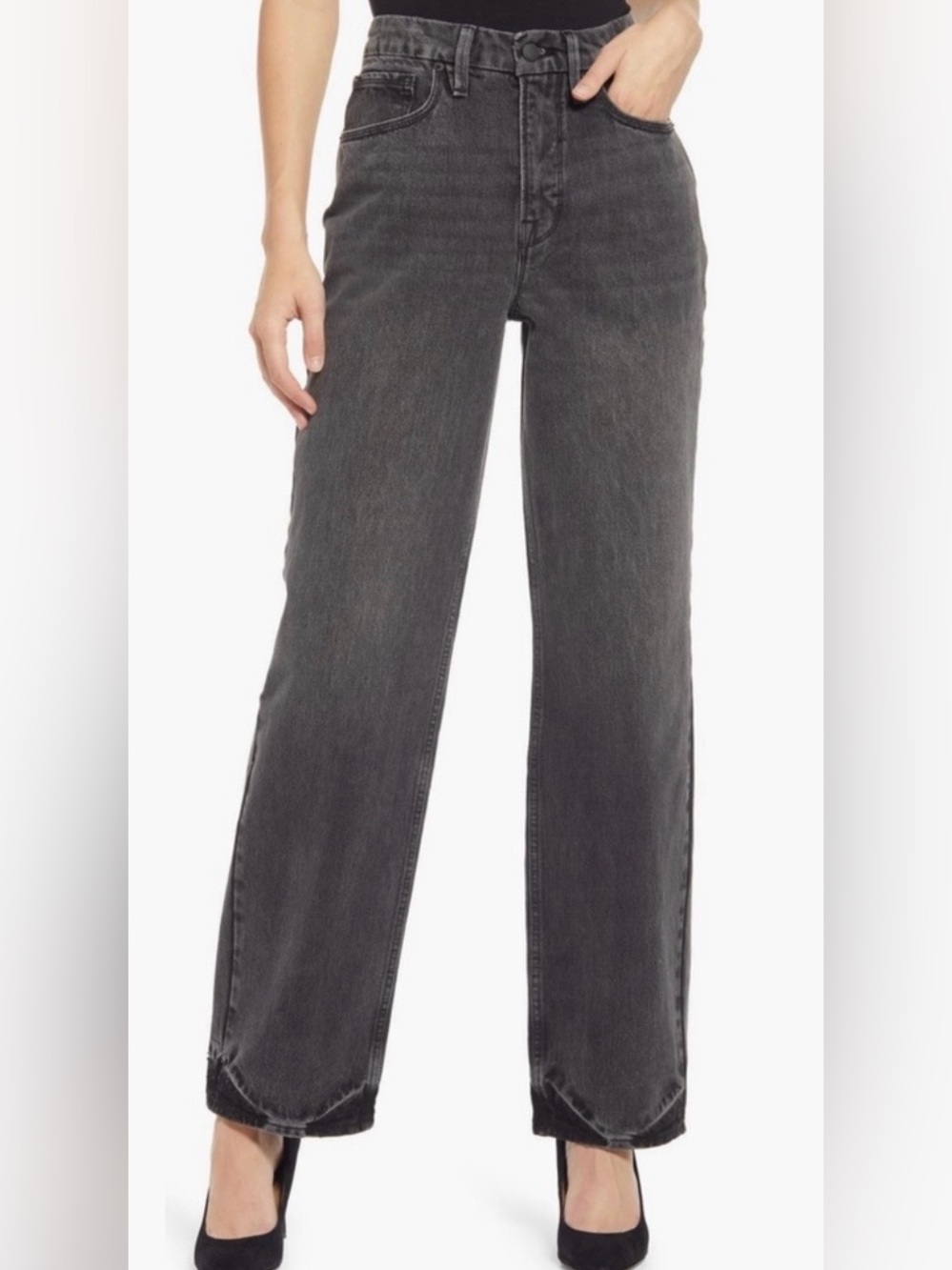 Women's Good American Good 90s High-Rise Straight Leg Charcoal Jeans - Size 2